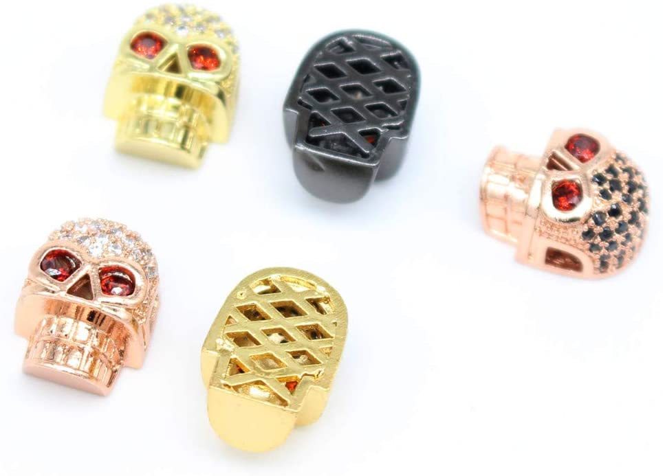 CZ Rhinestone Skull Space Beads for Jewelry DIY Bracelet Making Fashion Metal Brass Micro Pave Crystal Geometry Helmet  Accessories