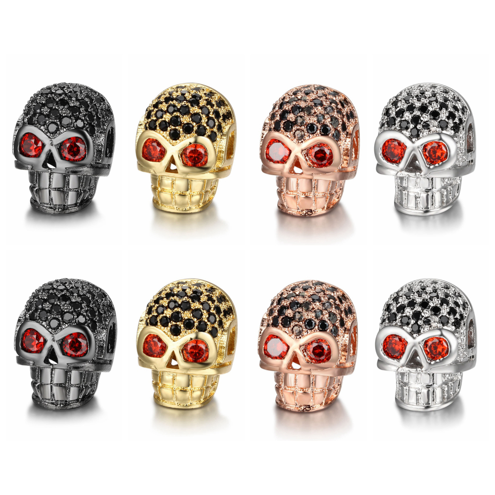 CZ Rhinestone Skull Space Beads for Jewelry DIY Bracelet Making Fashion Metal Brass Micro Pave Crystal Geometry Helmet  Accessories