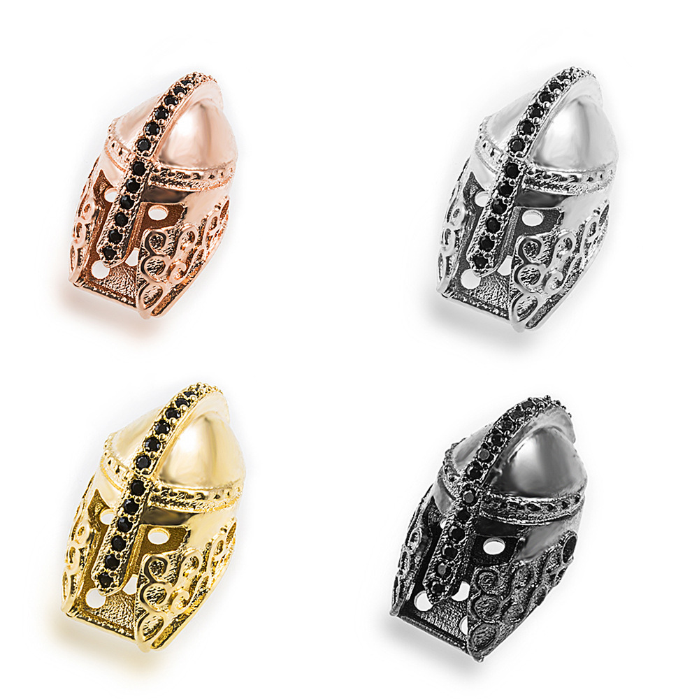 CZ Rhinestone Knight Helmet Space Beads for Jewelry DIY Bracelet Making Fashion Metal Brass Micro Pave Crystal Geometry Metal Accessories