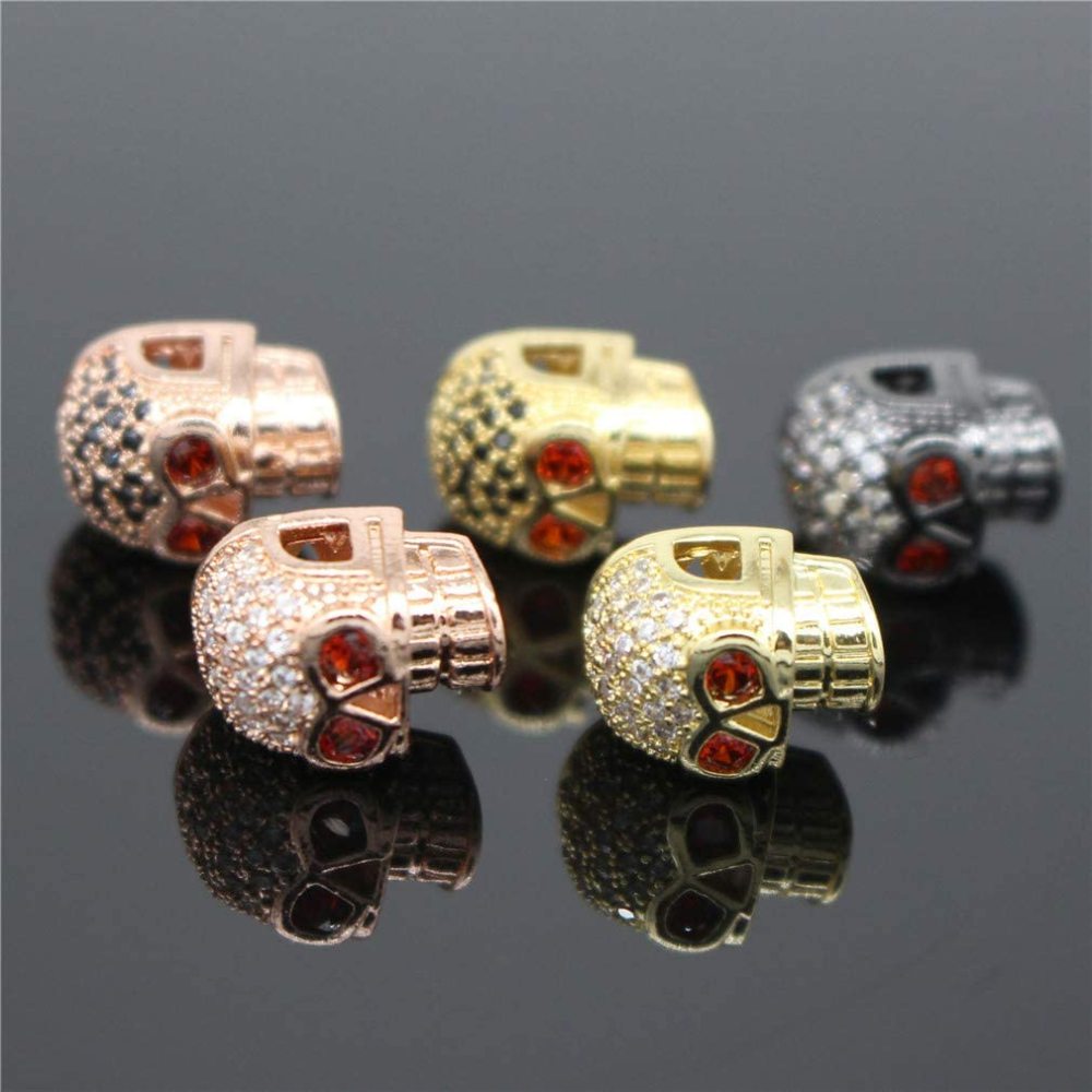 CZ Rhinestone Skull Space Beads for Jewelry DIY Bracelet Making Fashion Metal Brass Micro Pave Crystal Geometry Helmet  Accessories