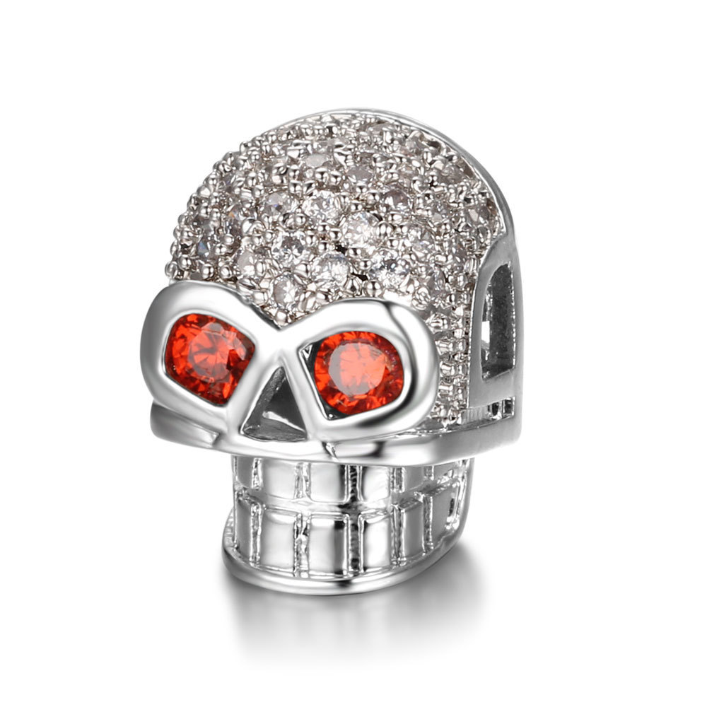 CZ Rhinestone Skull Space Beads for Jewelry DIY Bracelet Making Fashion Metal Brass Micro Pave Crystal Geometry Helmet  Accessories