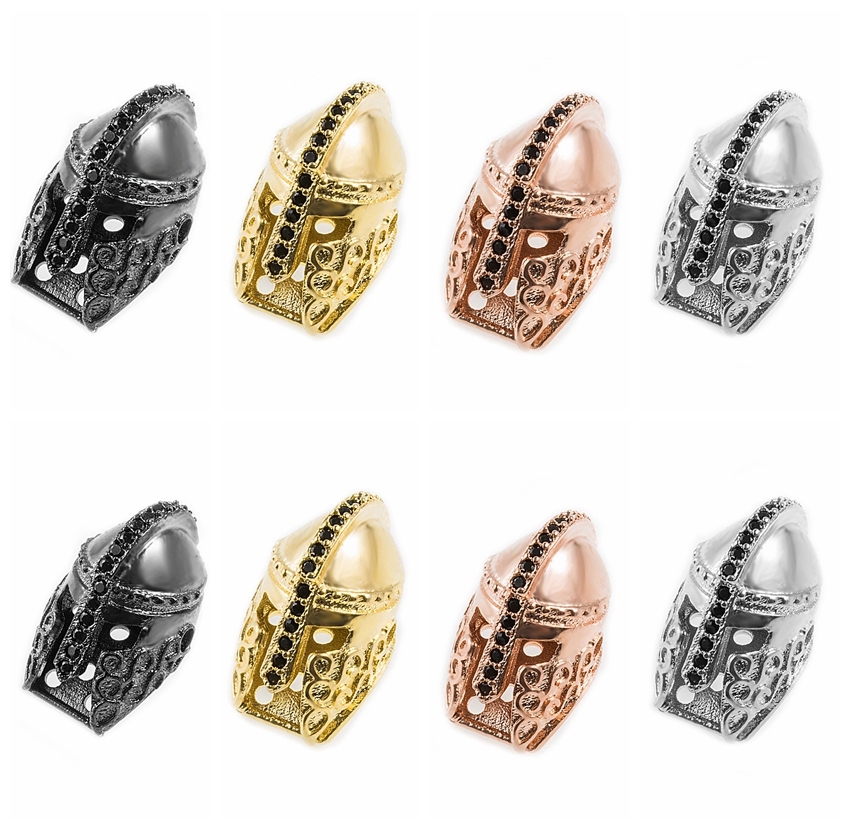 CZ Rhinestone Knight Helmet Space Beads for Jewelry DIY Bracelet Making Fashion Metal Brass Micro Pave Crystal Geometry Metal Accessories