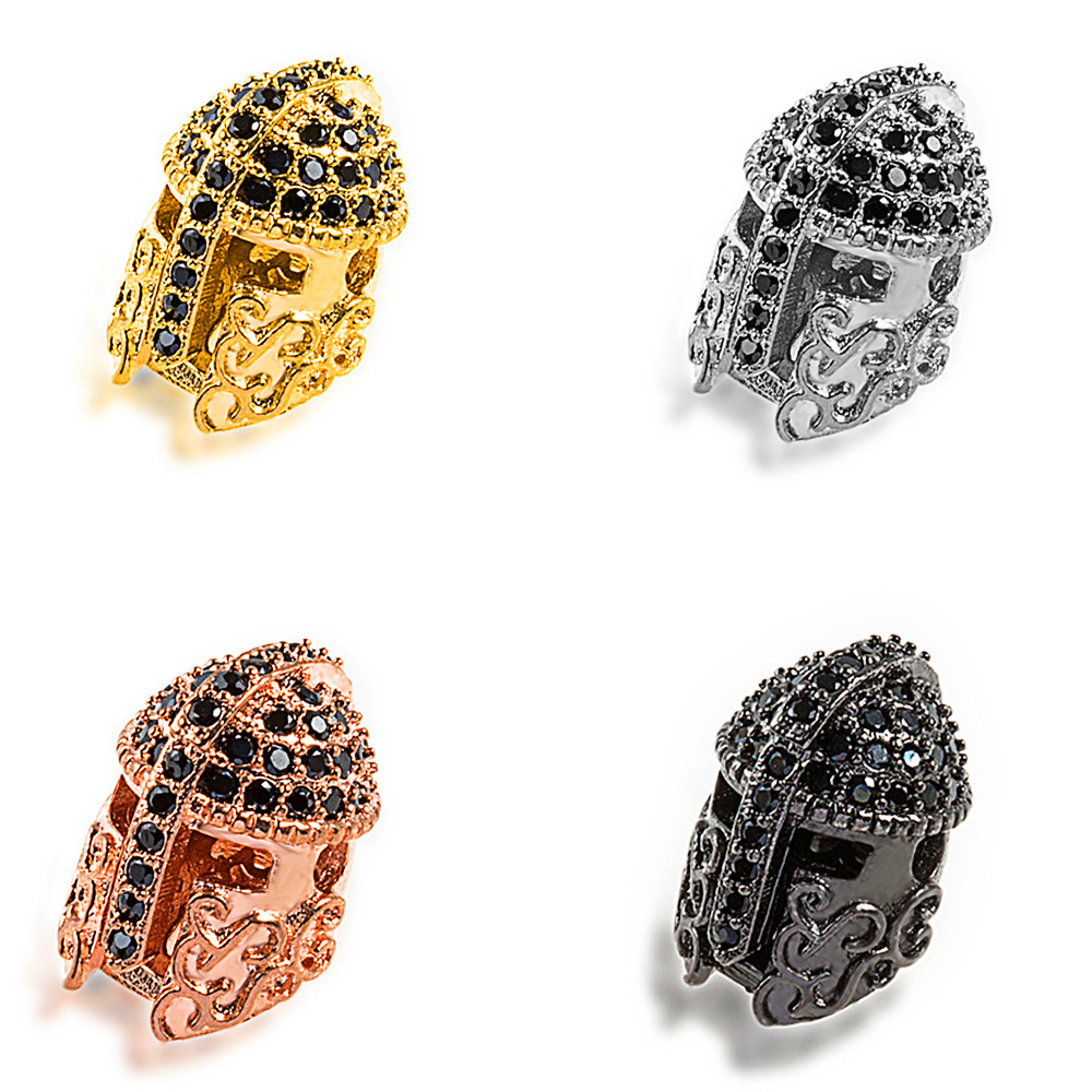CZ Rhinestone Knight Helmet Space Beads for Jewelry DIY Bracelet Making Fashion Metal Brass Micro Pave Crystal Geometry Metal Accessories