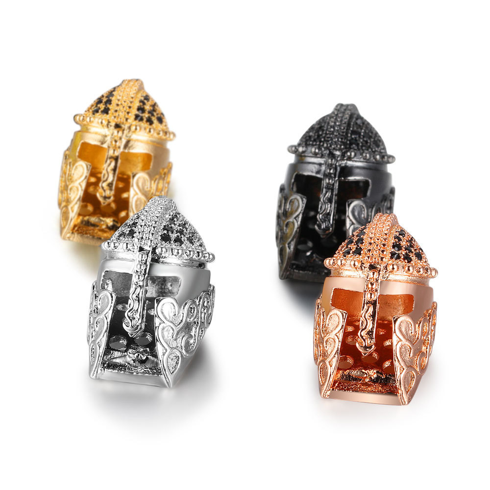 CZ Rhinestone Knight Helmet Space Beads for Jewelry DIY Bracelet Making Fashion Metal Brass Micro Pave Crystal Geometry Metal Accessories