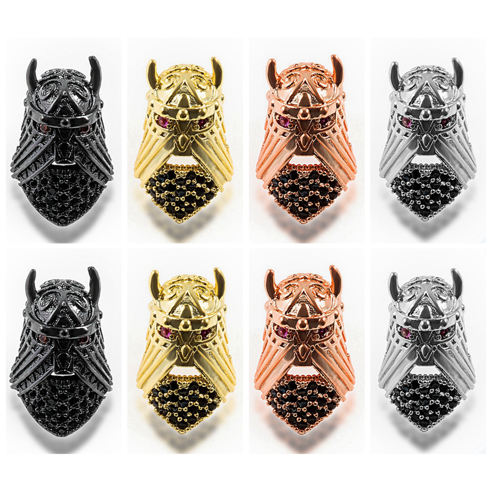 CZ Rhinestone Knight Helmet Space Beads for Jewelry DIY Bracelet Making Fashion Metal Brass Micro Pave Crystal Geometry Metal Accessories