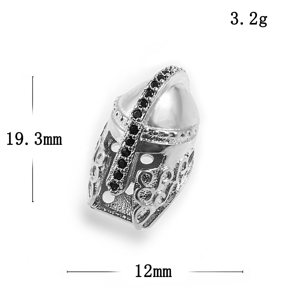 CZ Rhinestone Knight Helmet Space Beads for Jewelry DIY Bracelet Making Fashion Metal Brass Micro Pave Crystal Geometry Metal Accessories