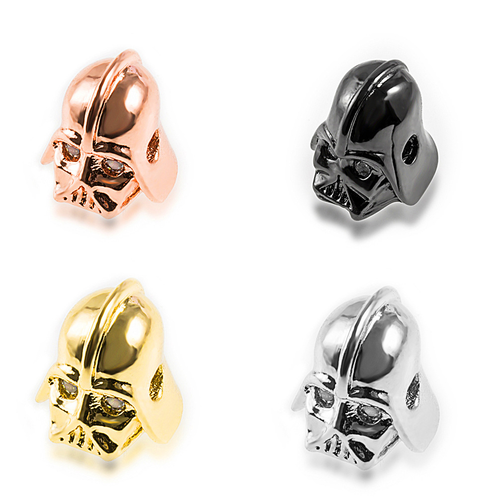 CZ Rhinestone Knight Helmet Space Beads for Jewelry DIY Bracelet Making Fashion Metal Brass Micro Pave Crystal Geometry Metal Accessories