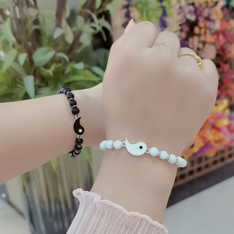 Best Friend Bracelets for 2 Matching Yin Yang  Attraction Distance Relationship Adjustable Bead for Bff Friendship Relationship Boyfriend Girlfriend V