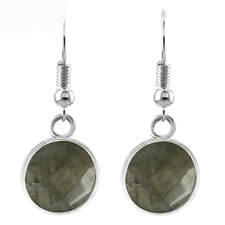 Women Disc Gemstone Earrings Healing Chakra Crystal Spiritual Energy Reiki Balancing Faceted Stone Ear Jewelry