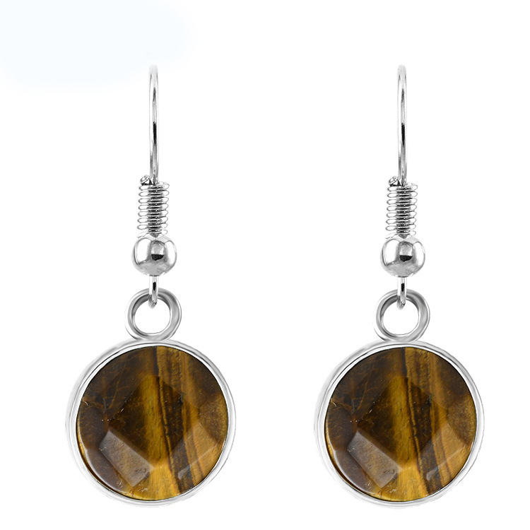 Women Disc Gemstone Earrings Healing Chakra Crystal Spiritual Energy Reiki Balancing Faceted Stone Ear Jewelry
