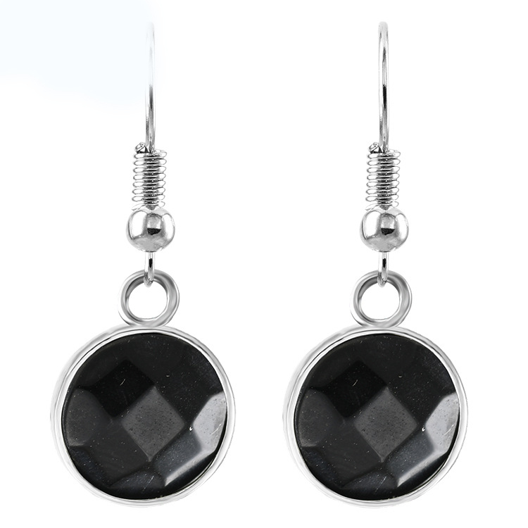 Women Disc Gemstone Earrings Healing Chakra Crystal Spiritual Energy Reiki Balancing Faceted Stone Ear Jewelry