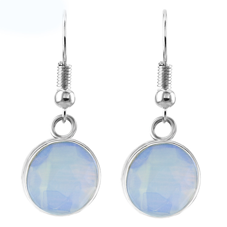 Women Disc Gemstone Earrings Healing Chakra Crystal Spiritual Energy Reiki Balancing Faceted Stone Ear Jewelry
