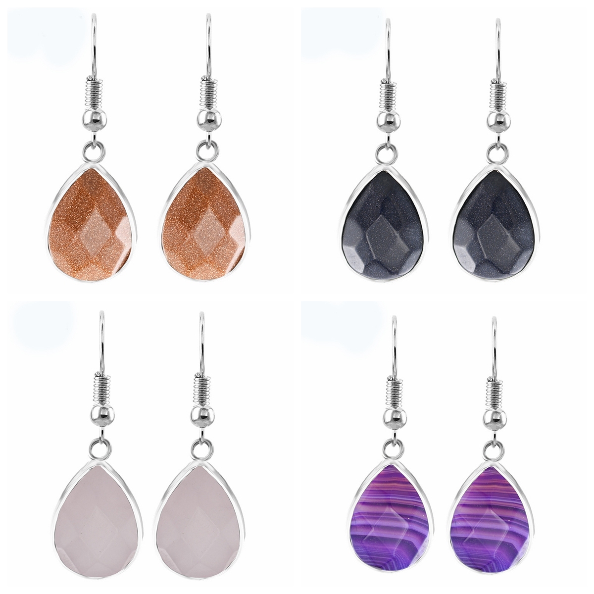 Women Waterdrop Gemstone Earrings Healing Chakra Crystal Spiritual Energy Reiki Balancing Faceted Stone Ear Teardrop Jewelry