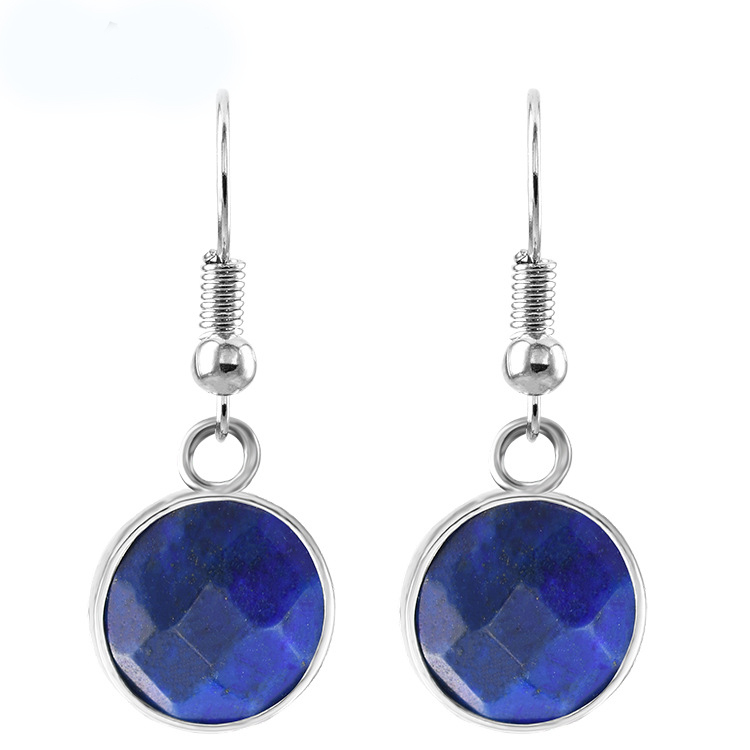 Women Disc Gemstone Earrings Healing Chakra Crystal Spiritual Energy Reiki Balancing Faceted Stone Ear Jewelry