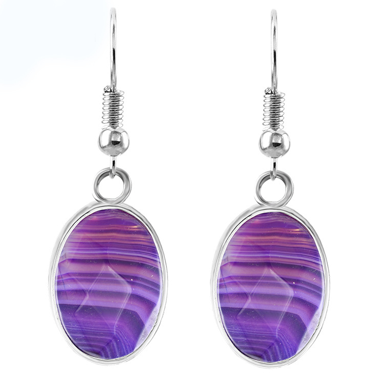 Women Faceted Oval Gemstone Earrings Healing Chakra Crystal Spiritual Energy Reiki Balancing Faceted Stone Ear Jewelry