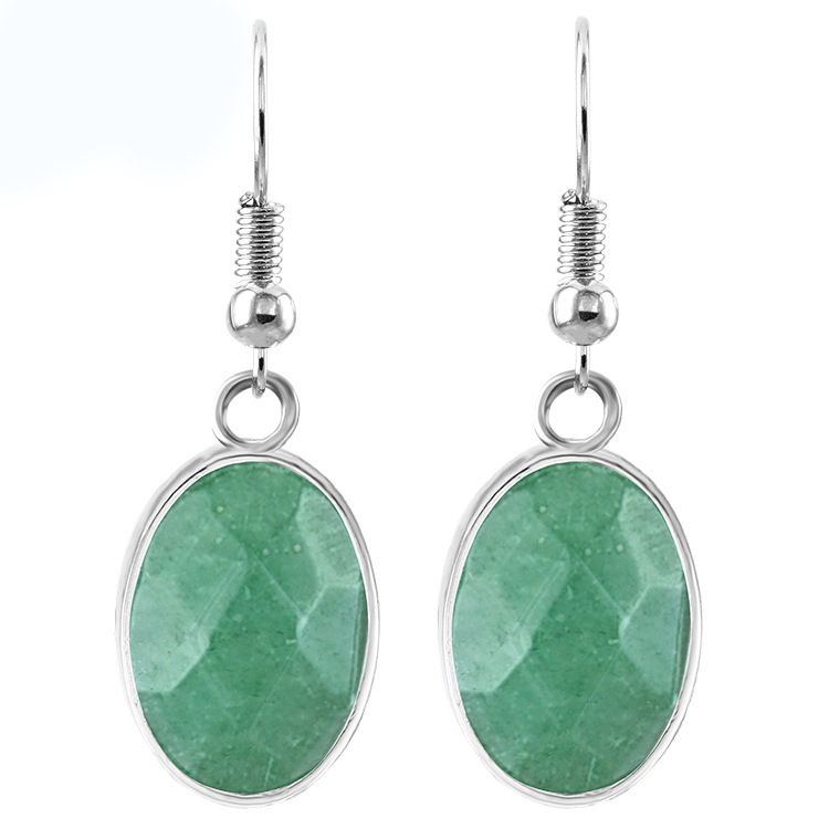 Women Faceted Oval Gemstone Earrings Healing Chakra Crystal Spiritual Energy Reiki Balancing Faceted Stone Ear Jewelry