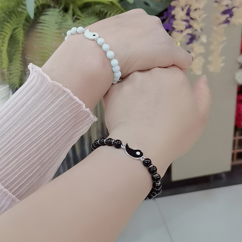 Best Friend Bracelets for 2 Matching Yin Yang  Attraction Distance Relationship Adjustable Bead for Bff Friendship Relationship Boyfriend Girlfriend V