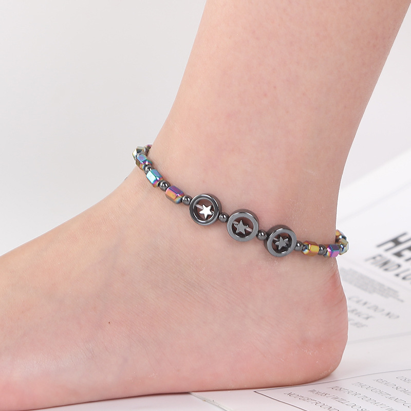 Slimming Magnetic Hematite Anklet Bracelet Energy Healing Anklets Fit Slimming Balance Root Chakra Aabsorbs Negative Energy，Relief Pain Hematite Ankle
