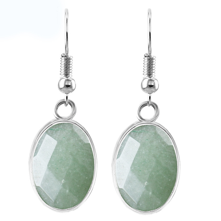 Women Faceted Oval Gemstone Earrings Healing Chakra Crystal Spiritual Energy Reiki Balancing Faceted Stone Ear Jewelry