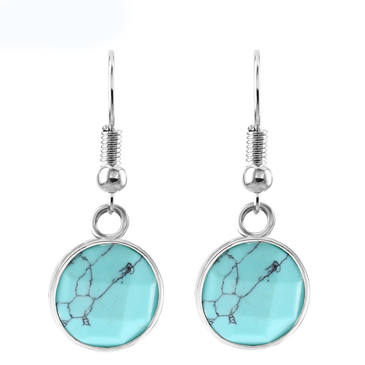 Women Disc Gemstone Earrings Healing Chakra Crystal Spiritual Energy Reiki Balancing Faceted Stone Ear Jewelry