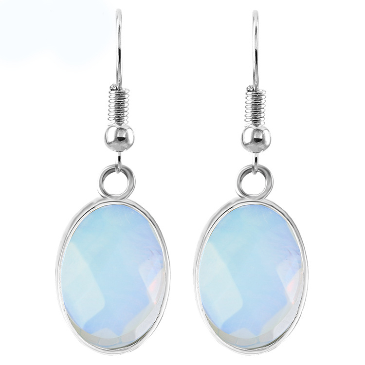 Women Faceted Oval Gemstone Earrings Healing Chakra Crystal Spiritual Energy Reiki Balancing Faceted Stone Ear Jewelry