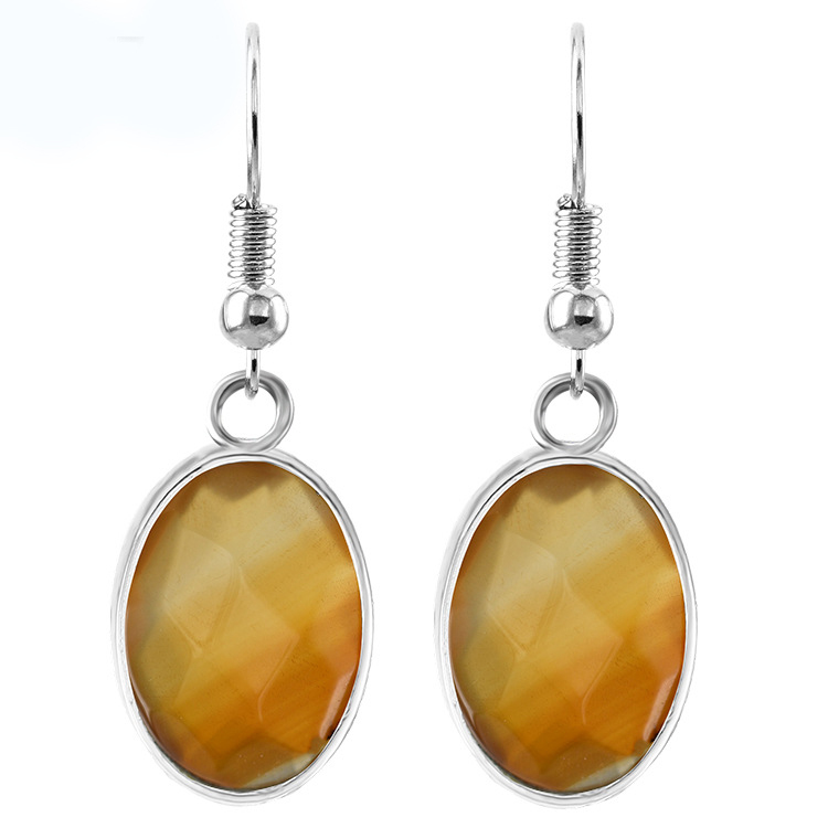Women Faceted Oval Gemstone Earrings Healing Chakra Crystal Spiritual Energy Reiki Balancing Faceted Stone Ear Jewelry