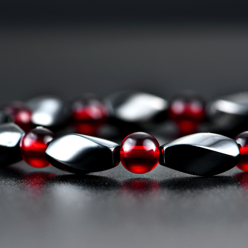 Hematite Beaded Therapy Elastic Bracelet for Anxiety Relief Magnetic Twist 6x12MM Beads Stretch Bracelet for Women Men