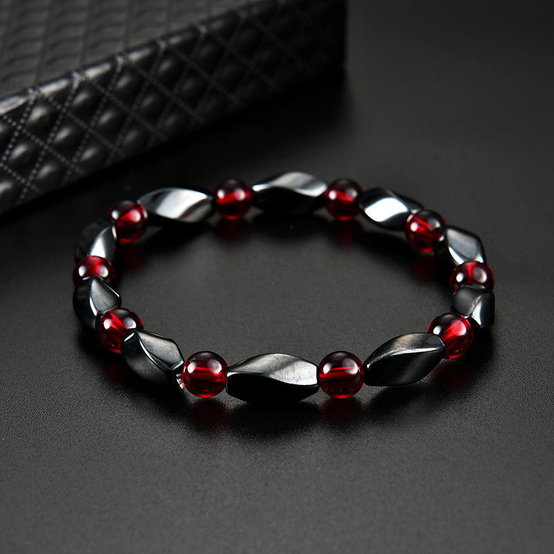 Hematite Beaded Therapy Elastic Bracelet for Anxiety Relief Magnetic Twist 6x12MM Beads Stretch Bracelet for Women Men