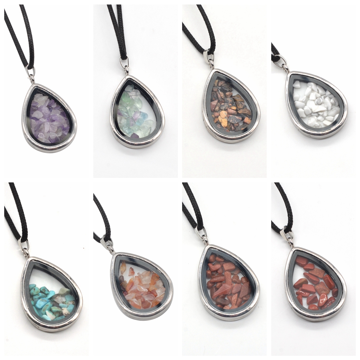 Raw Chip Gemstone Teardrop Pendant Necklace