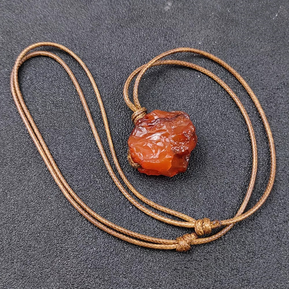 Natural Raw Gemstone Necklace with Adjustable Leather Chain tumbled Rock Crystal Choker for women Men