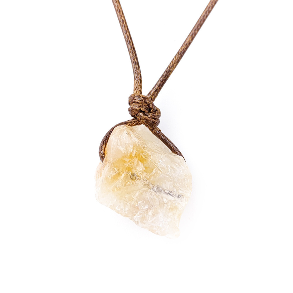 Natural Raw Gemstone Necklace with Adjustable Leather Chain tumbled Rock Crystal Choker for women Men