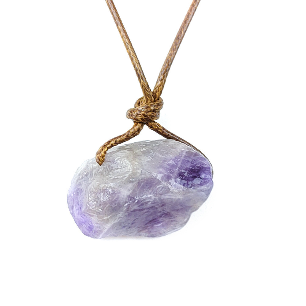 Natural Raw Gemstone Necklace with Adjustable Leather Chain tumbled Rock Crystal Choker for women Men