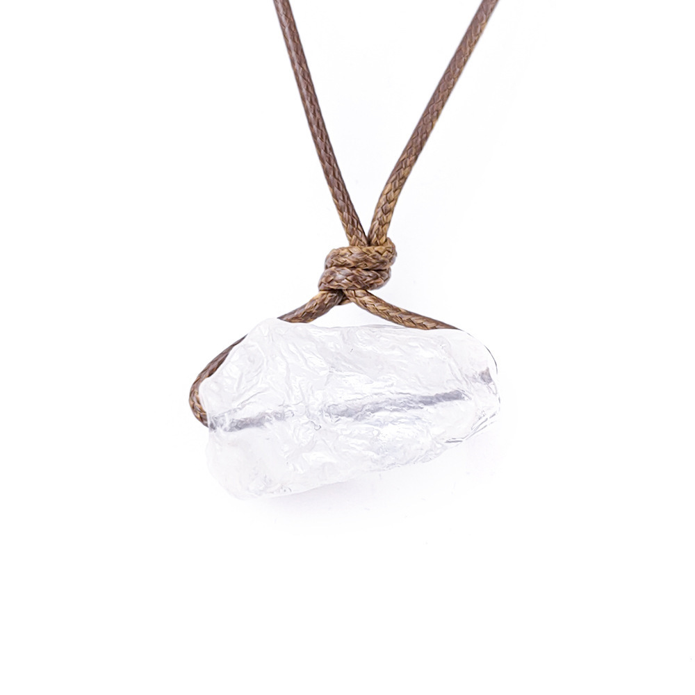 Natural Raw Gemstone Necklace with Adjustable Leather Chain tumbled Rock Crystal Choker for women Men