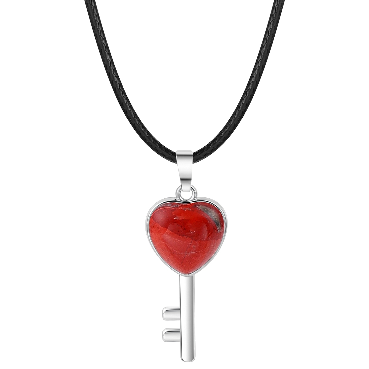 Women Gemstone Heat Key Pendant Necklace  with 45CM Silver Chain Key Crystal Necklace Choker Accessories Earrings