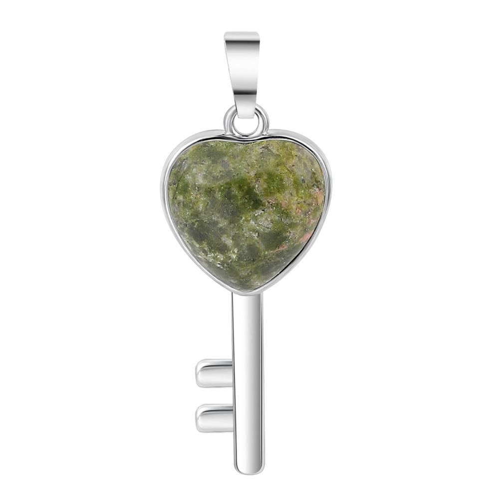 Women Gemstone Heat Key Pendant Necklace  with 45CM Black Leather Cord Silver Key Crystal Necklace Choker Accessories Earrings