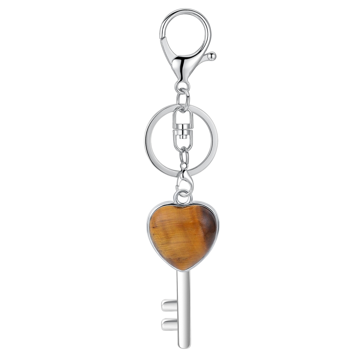 Women Gemstone Heat Key Pendant Necklace  with 45CM Silver Chain Key Crystal Necklace Choker Accessories Earrings
