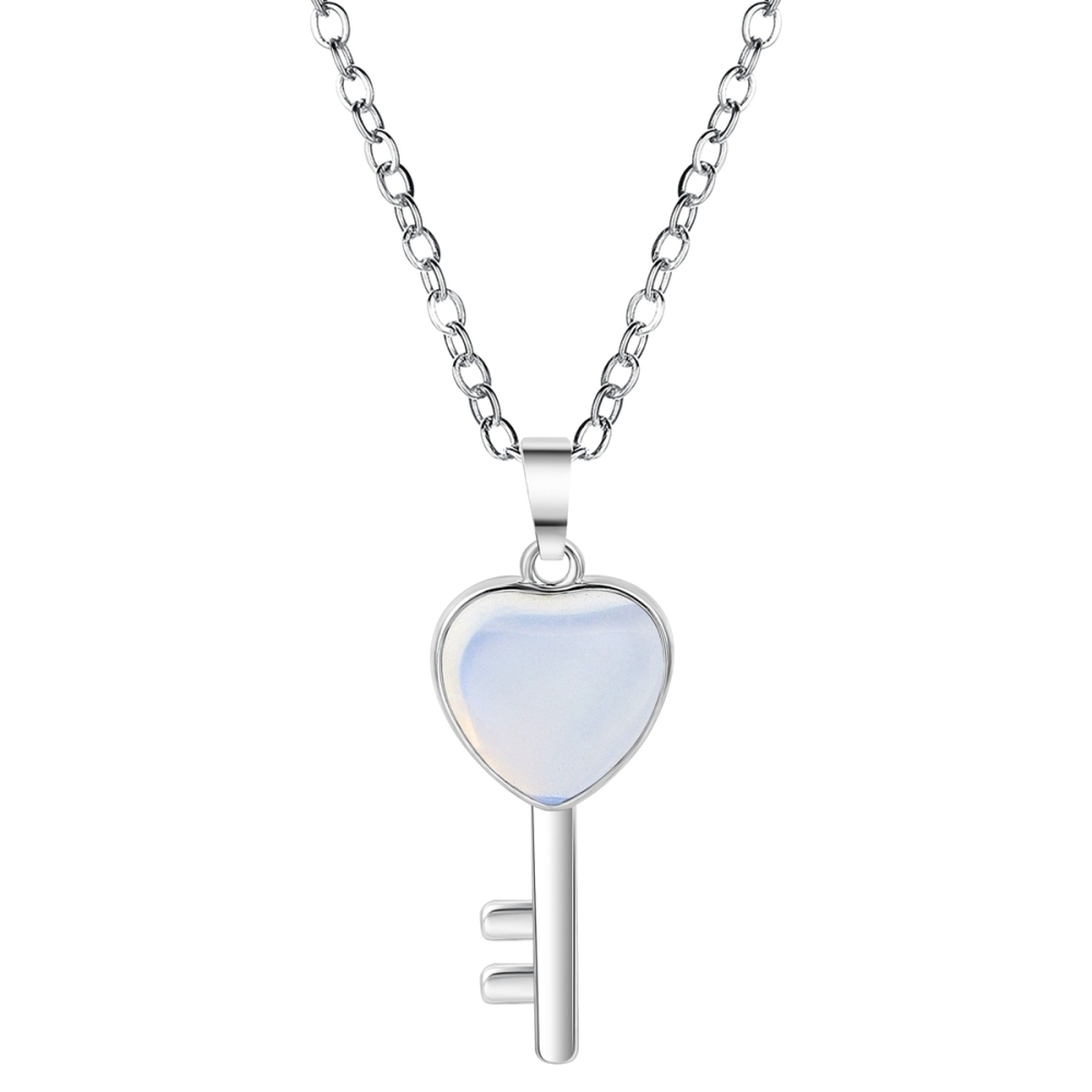 Women Gemstone Heat Key Pendant Necklace  with 45CM Black Leather Cord Silver Key Crystal Necklace Choker Accessories Earrings