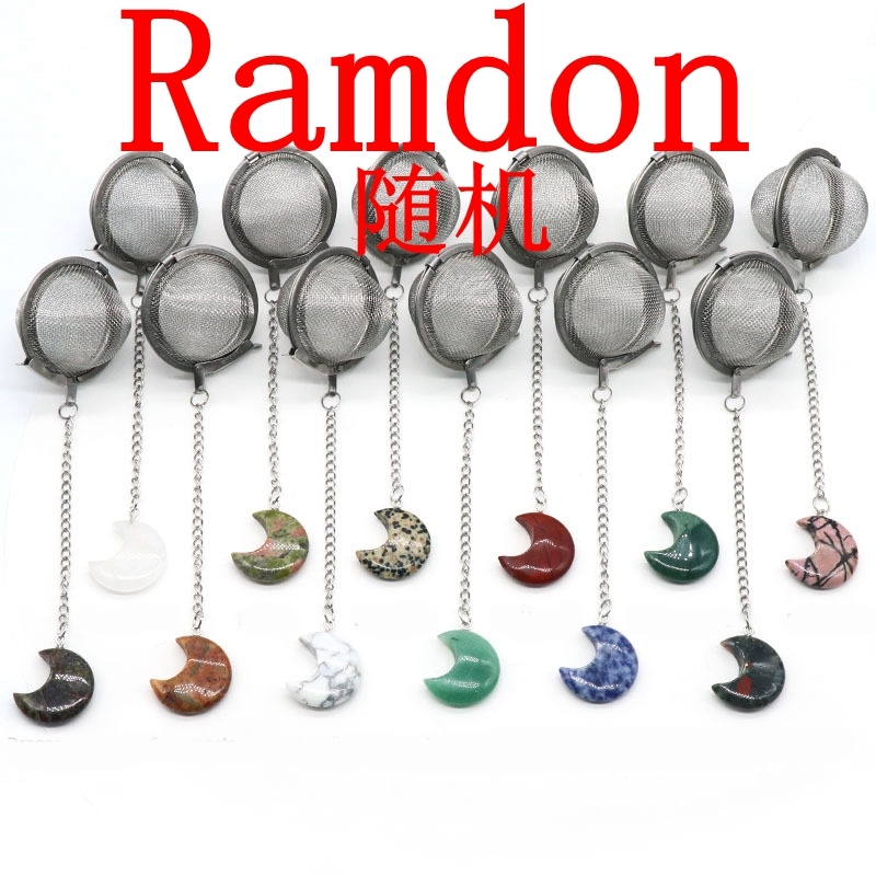 Infusers for Loose Tea Mesh Strainer with Extended Chain Key Rings Hook Stainless Steel Charm Energy Drip Trays Crystal Moon Pendant Shaker Ball