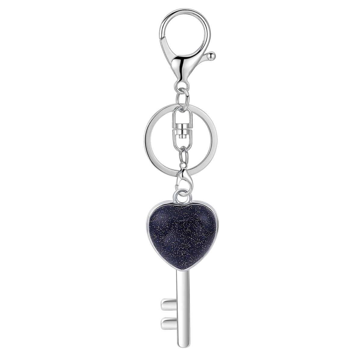 Natural Gemstone Heart Shape Key Pendant Necklace with 18 Inch Black Cord Gem Stone King Silver Cubic Zirconia CZ  Pendant Jewelry