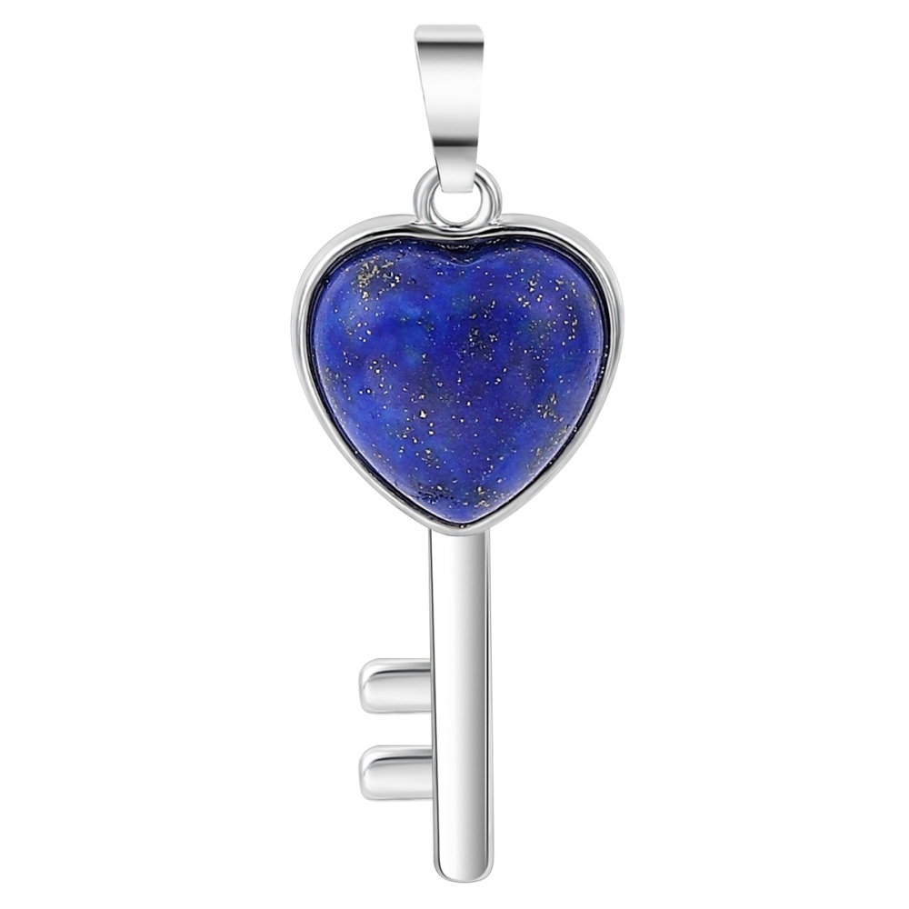 Women Gemstone Heat Key Pendant Necklace  with 45CM Black Leather Cord Silver Key Crystal Necklace Choker Accessories Earrings