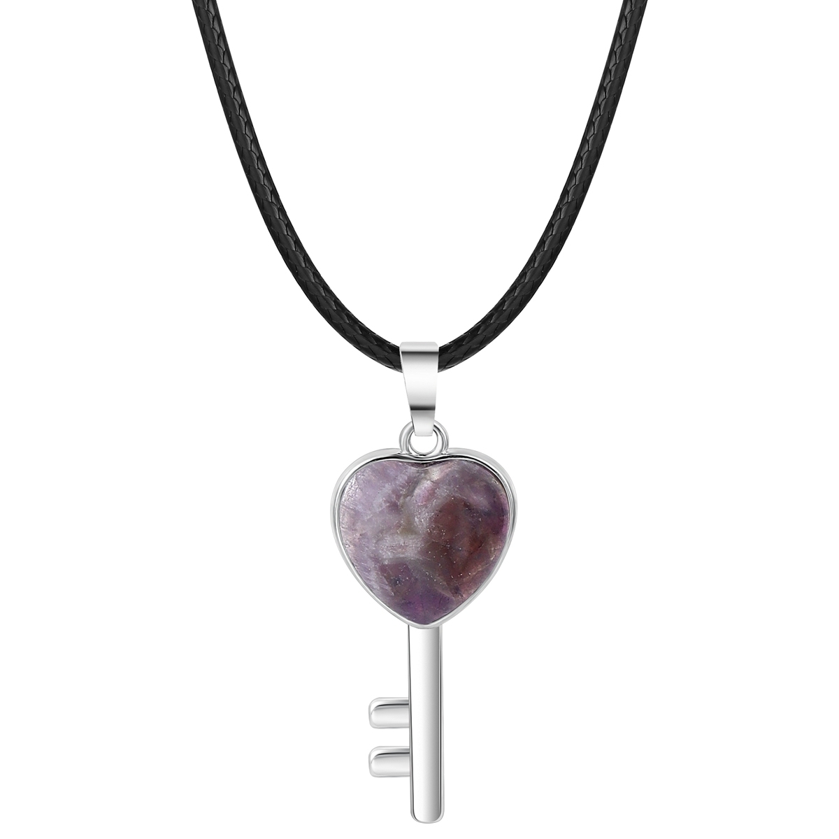 Women Gemstone Heat Key Pendant Necklace  with 45CM Silver Chain Key Crystal Necklace Choker Accessories Earrings