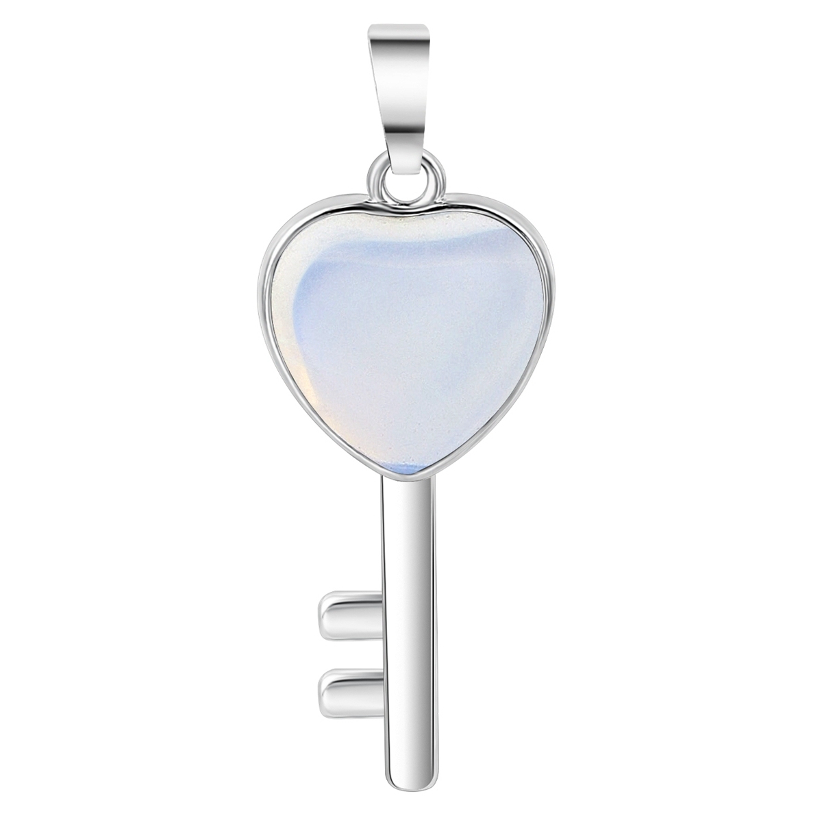 Women Gemstone Heat Key Pendant Necklace  with 45CM Silver Chain Key Crystal Necklace Choker Accessories Earrings