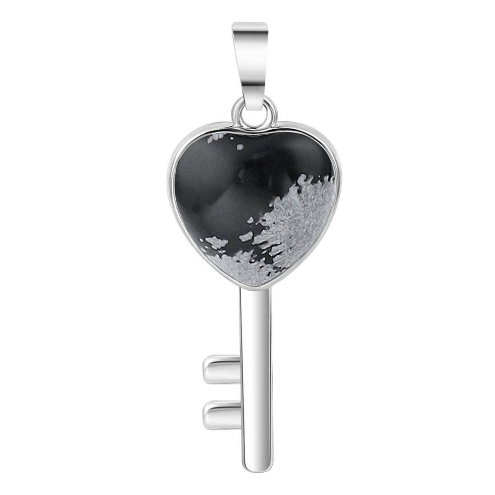 Women Gemstone Heat Key Pendant Necklace  with 45CM Black Leather Cord Silver Key Crystal Necklace Choker Accessories Earrings