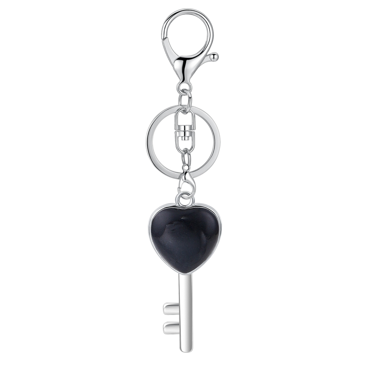Women Gemstone Heat Key Pendant Necklace  with 45CM Black Leather Cord Silver Key Crystal Necklace Choker Accessories Earrings