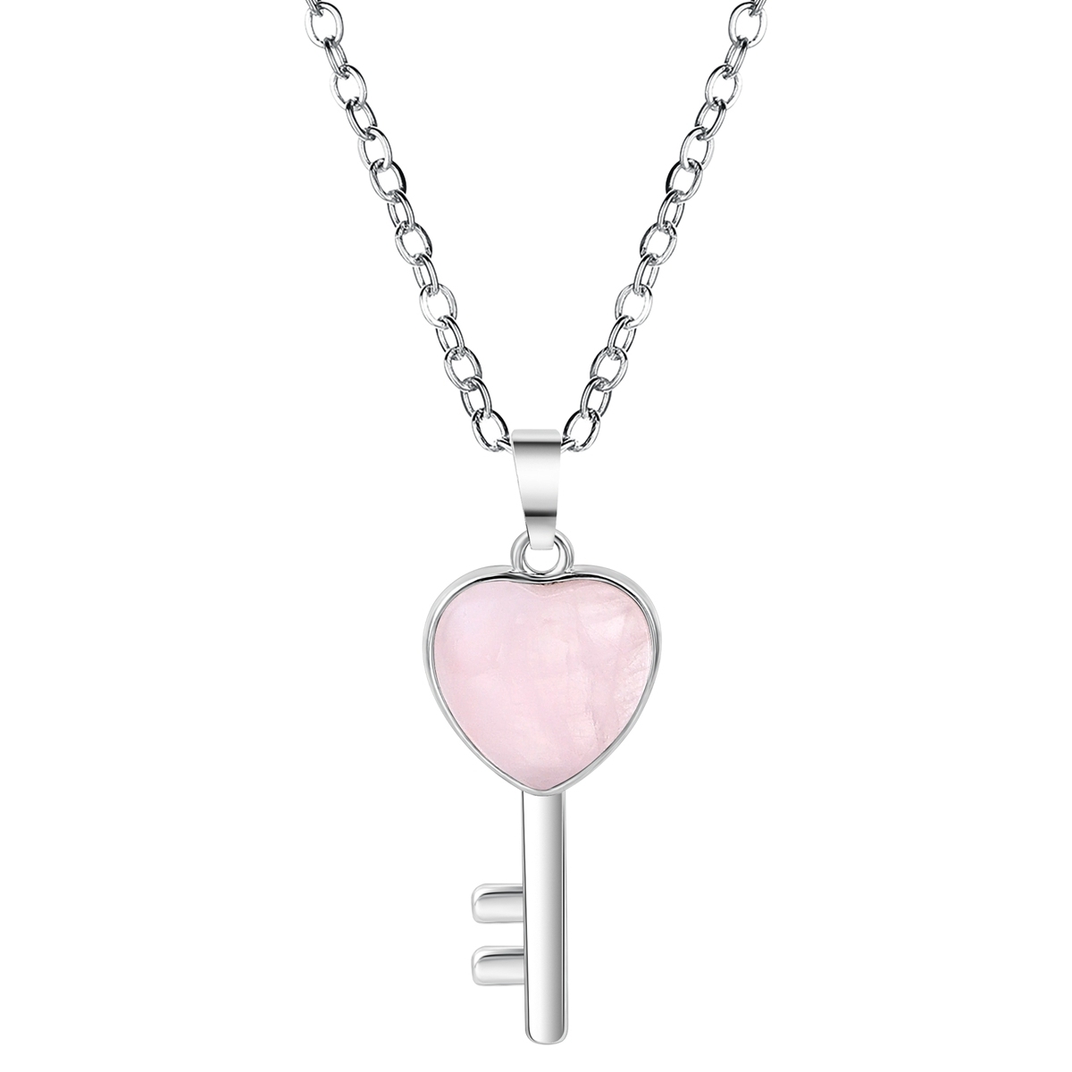 Women Gemstone Heat Key Pendant Necklace  with 45CM Silver Chain Key Crystal Necklace Choker Accessories Earrings