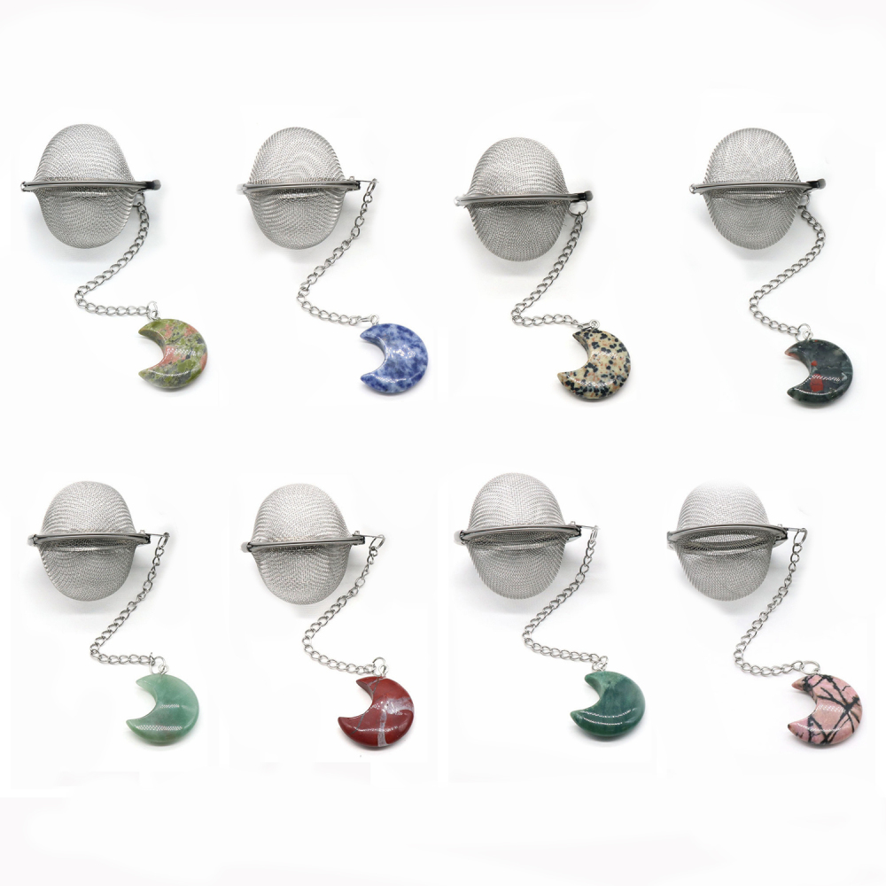 Infusers for Loose Tea Mesh Strainer with Extended Chain Key Rings Hook Stainless Steel Charm Energy Drip Trays Crystal Moon Pendant Shaker Ball