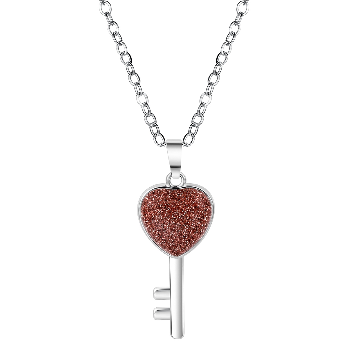 Women Gemstone Heat Key Pendant Necklace  with 45CM Black Leather Cord Silver Key Crystal Necklace Choker Accessories Earrings