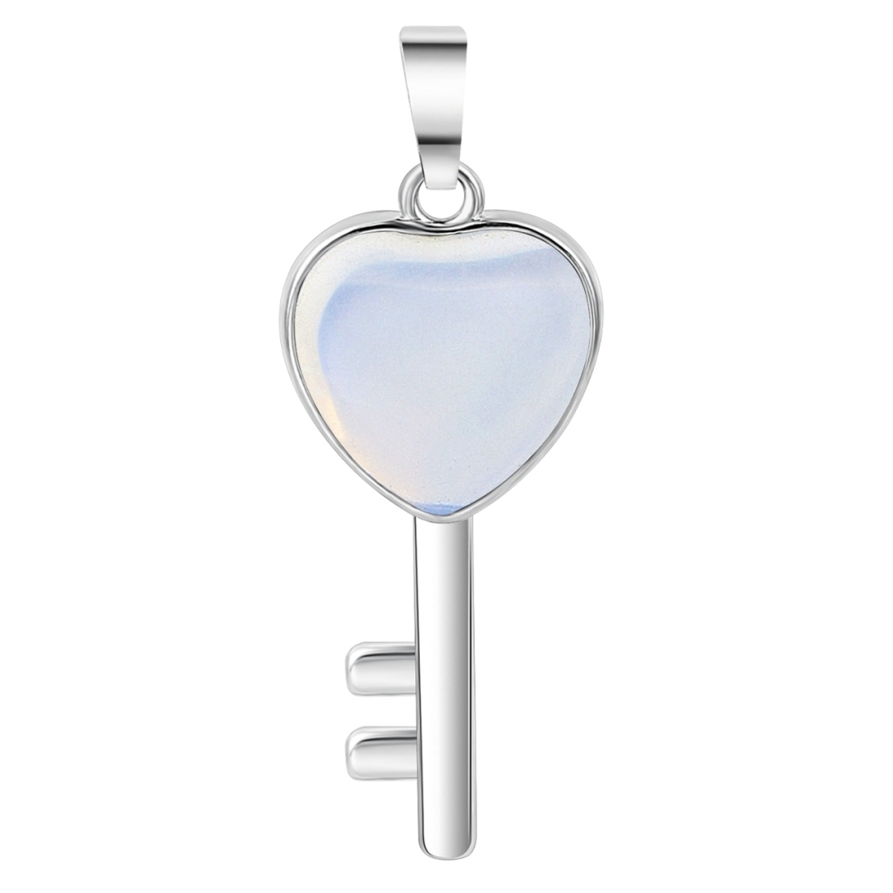 Women Gemstone Heat Key Pendant Necklace  with 45CM Black Leather Cord Silver Key Crystal Necklace Choker Accessories Earrings