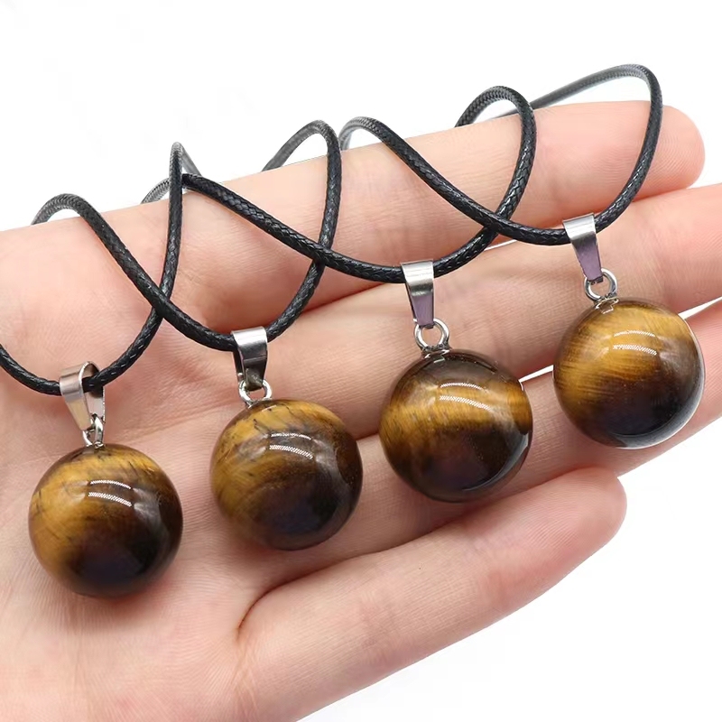 Natural Dangle Ball Gemstone Pendants Necklace Charms Healing Chakra Stone Sphere Beads Charm Jewelry