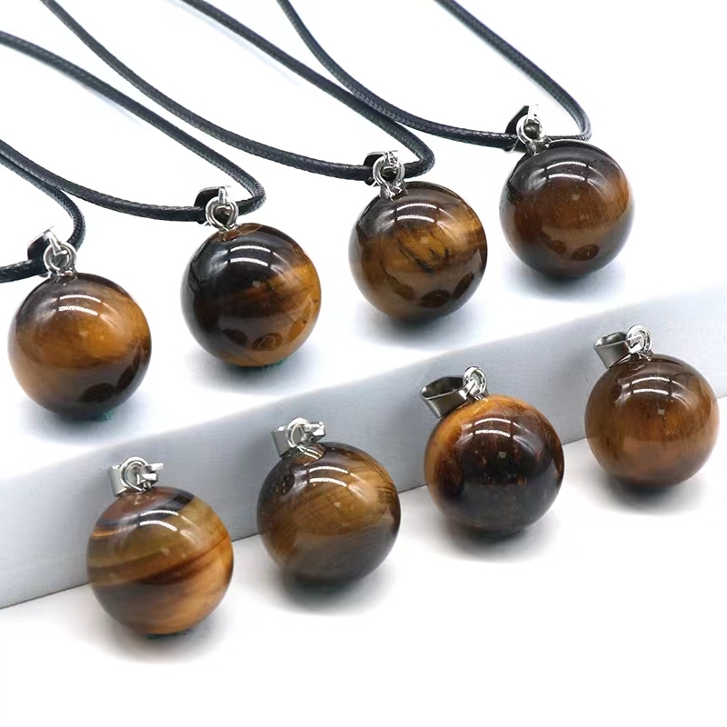 Natural Dangle Ball Gemstone Pendants Necklace Charms Healing Chakra Stone Sphere Beads Charm Jewelry